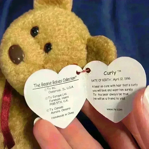 Curly the bear Ty Beanie Baby, with errors - Picture 4 of 8